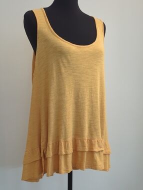 Melissa Paige Mustard Asymmetrical Ruffle-Hem Tank Tunic